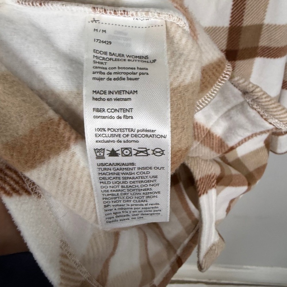 Eddie Bauer Microfleece Tan Plaid Button‎ Down Shacket Fleece Outdoor Medium - Picture 7 of 10